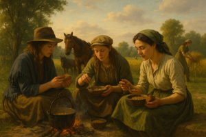 Traveller Gypsies enjoying a foraged meal.