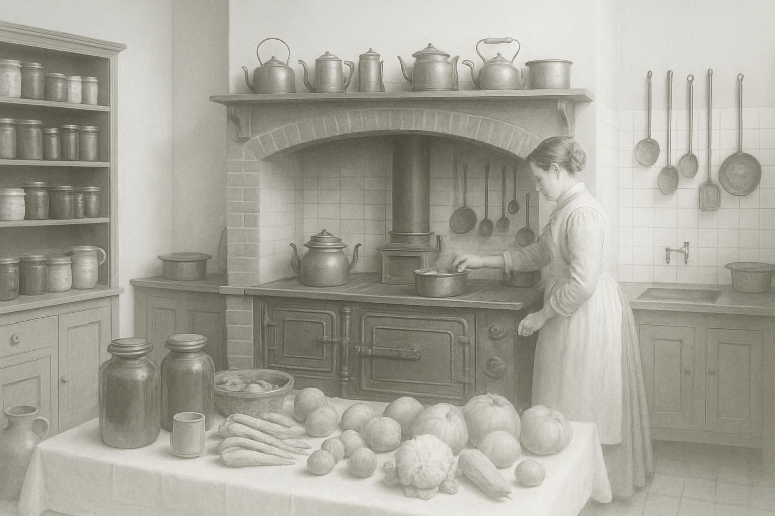 Cook in the Victorian Kitchen, early morning preparations.